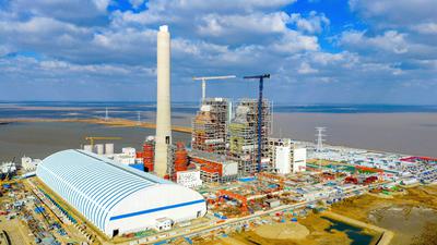 Construction of a large coal-fired power plant in Nantong City in December.