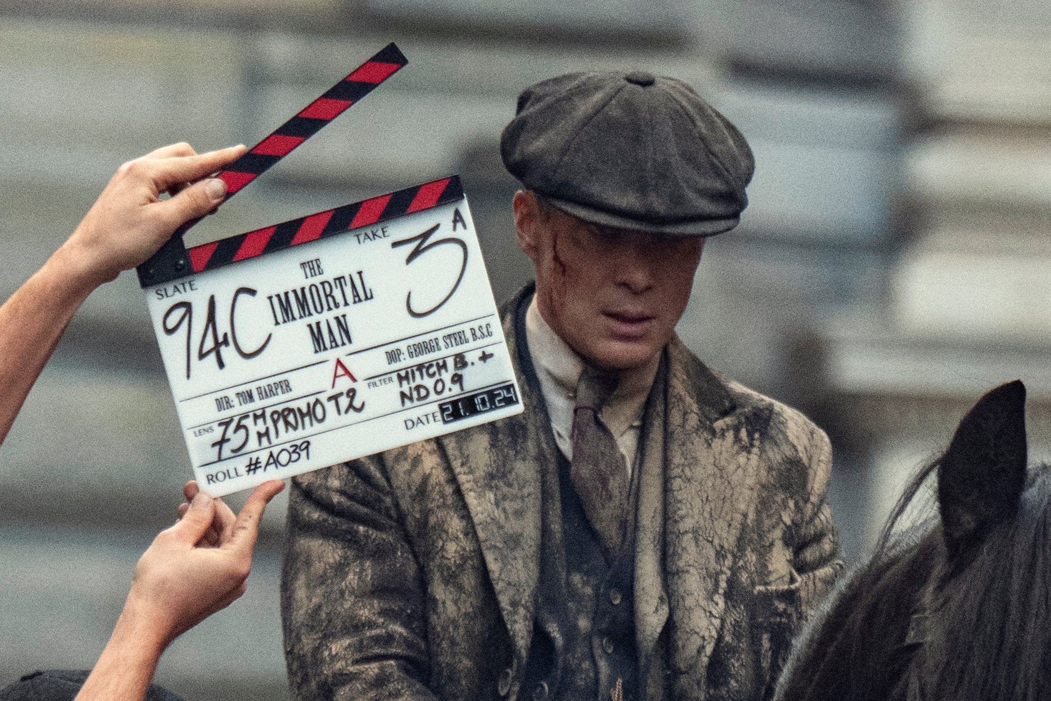 Back in the saddle: Cillian Murphy on the set of the Netflix film ‘Peaky Blinders: The Immortal Man’