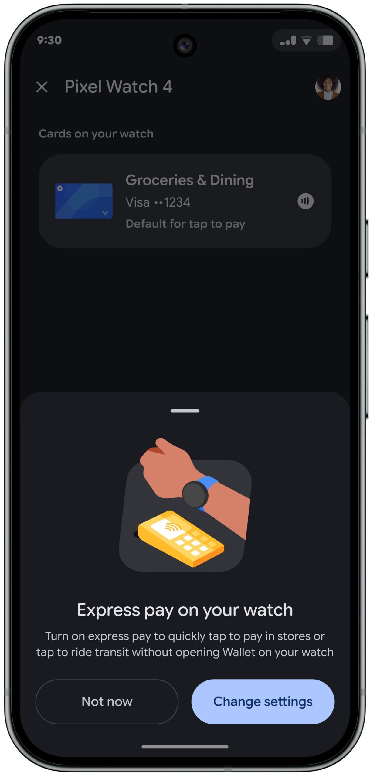 Pixel Watch Express Pay settings