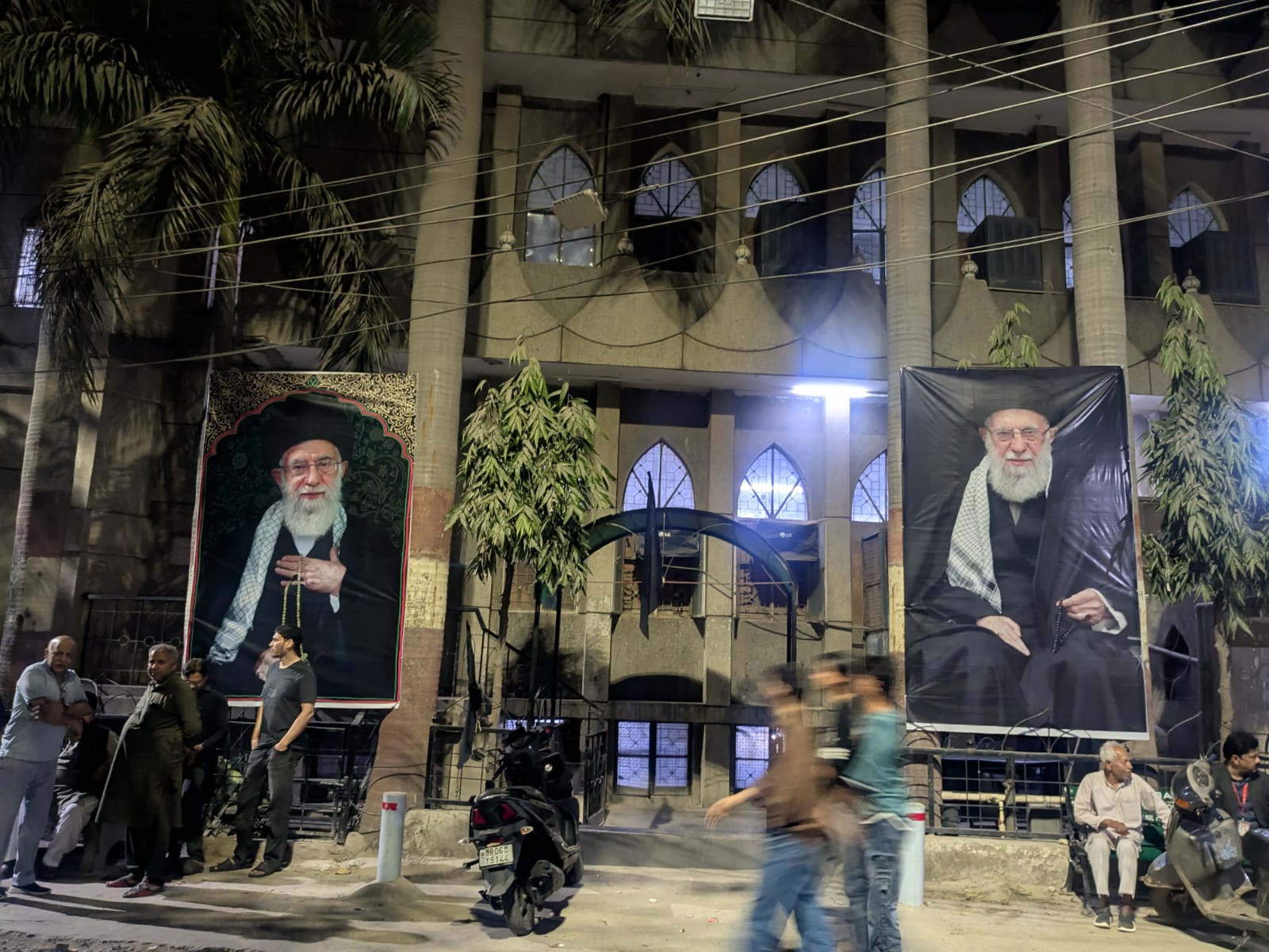 Posters of Ayatollah Ali Khamenei hung at a mosque in Delhi on 3 March 2026