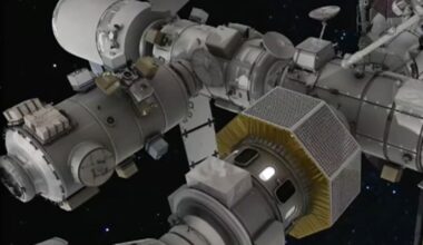 a grey space station closeup