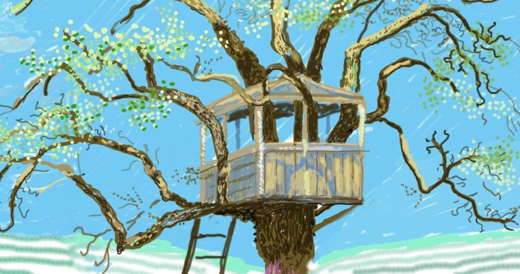 David Hockney, A Year in Normandie (detail), 2020-2021. Composite iPad painting ? David Hockney David?Hockney, A Year in Normandie And Some Other Thoughts About Painting, exhibition at Serpentine North. Image supplied by Esther Midgen