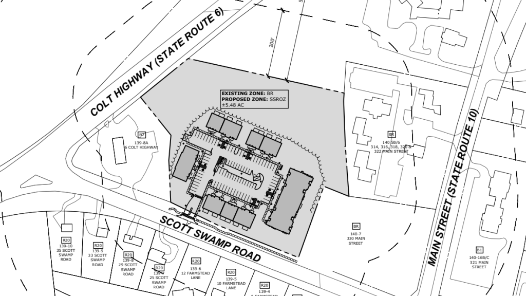 Plans for the proposed development at 20 Scott Swamp Road in Farmington.