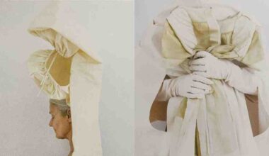 A model-performer from Olivier Saillard's "Living Museum oif Fashion" at the Cartier Foundation for Contemporary Art in Paris