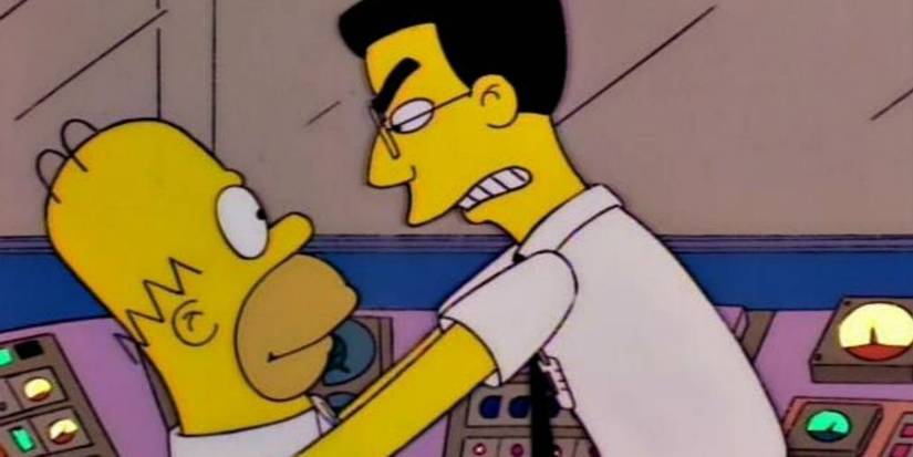 A man looming over Homer in The Simpsons - Homer's Enemy