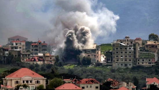 Smoke plumes rise following Israeli bombardment on the village of Khiam in southern Lebanon near the border with Israel, as seen from nearby Marjayoun. Smoke plumes rise following Israeli bombardment on the village of Khiam in southern Lebanon near the border with Israel, as seen from nearby Marjayoun.