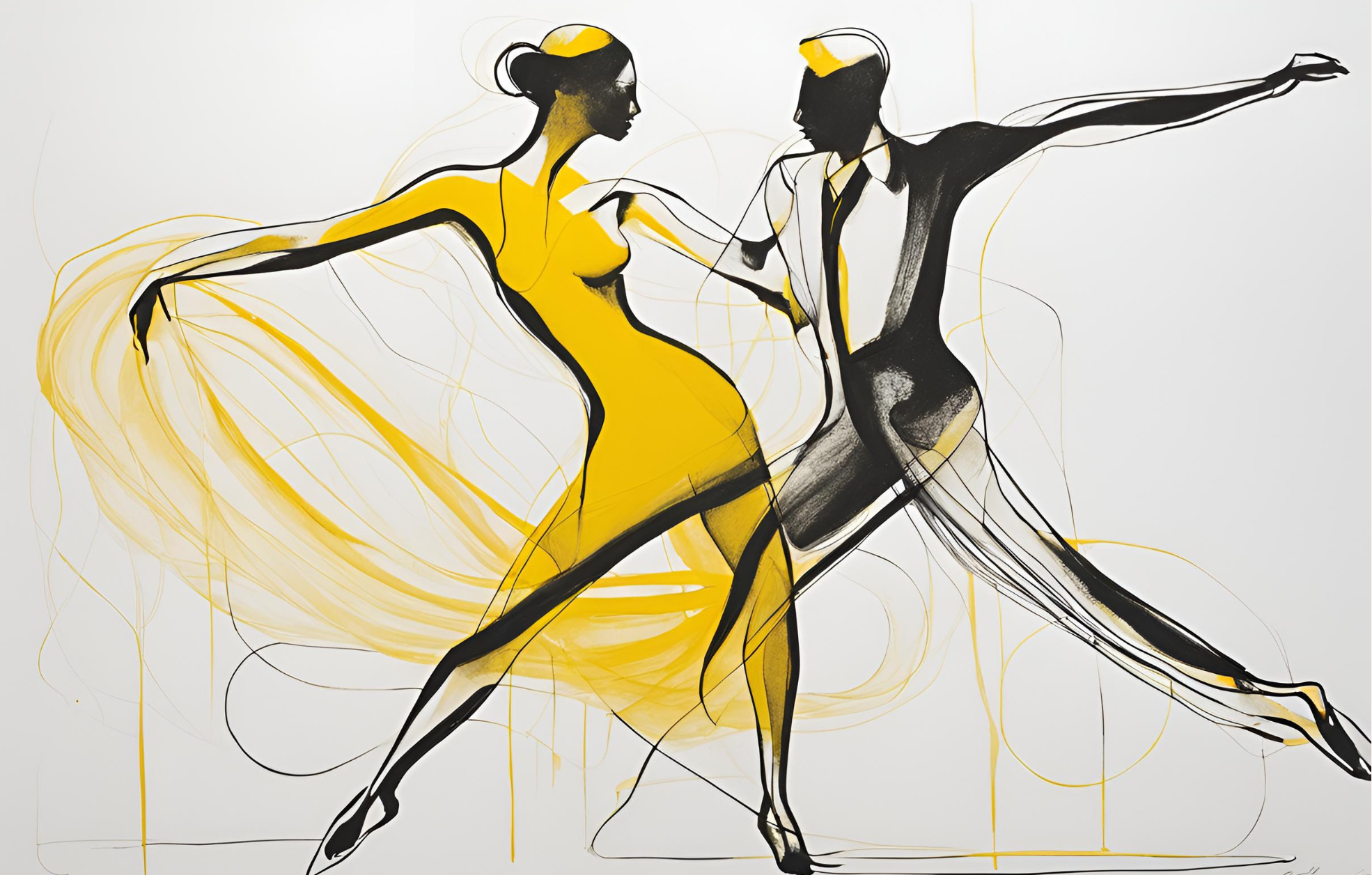 Line drawing of people dancing the tango