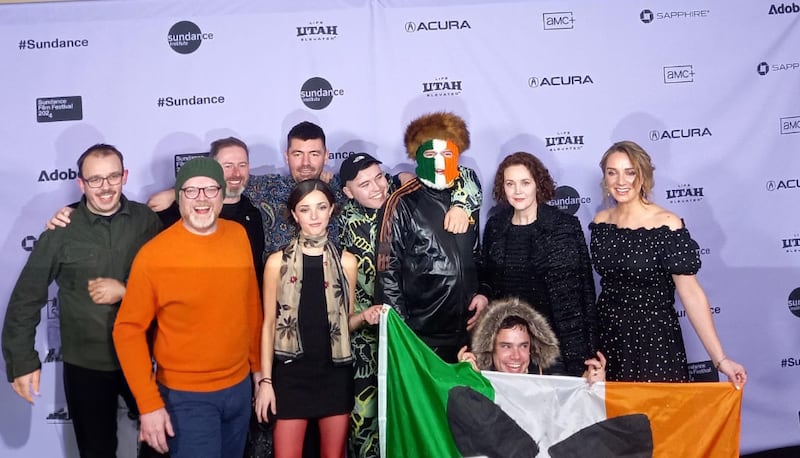 Jessica Reynolds with Kneecap at the Sundance film festival