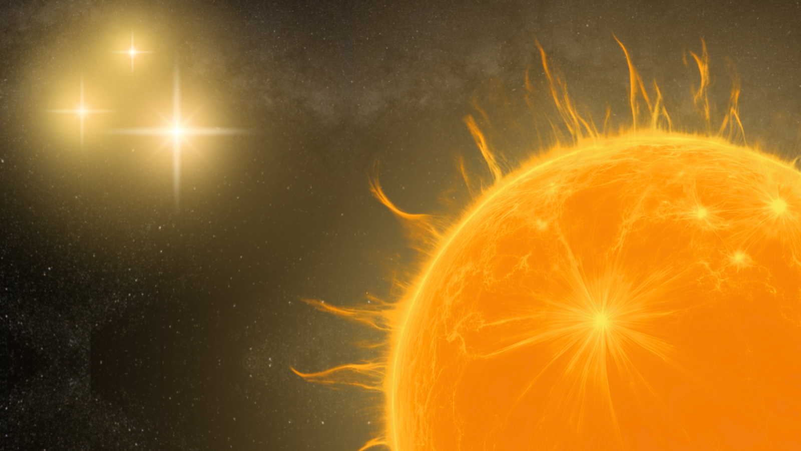 An illustration of an orange star in the foreground with three twinkling stars in the background.