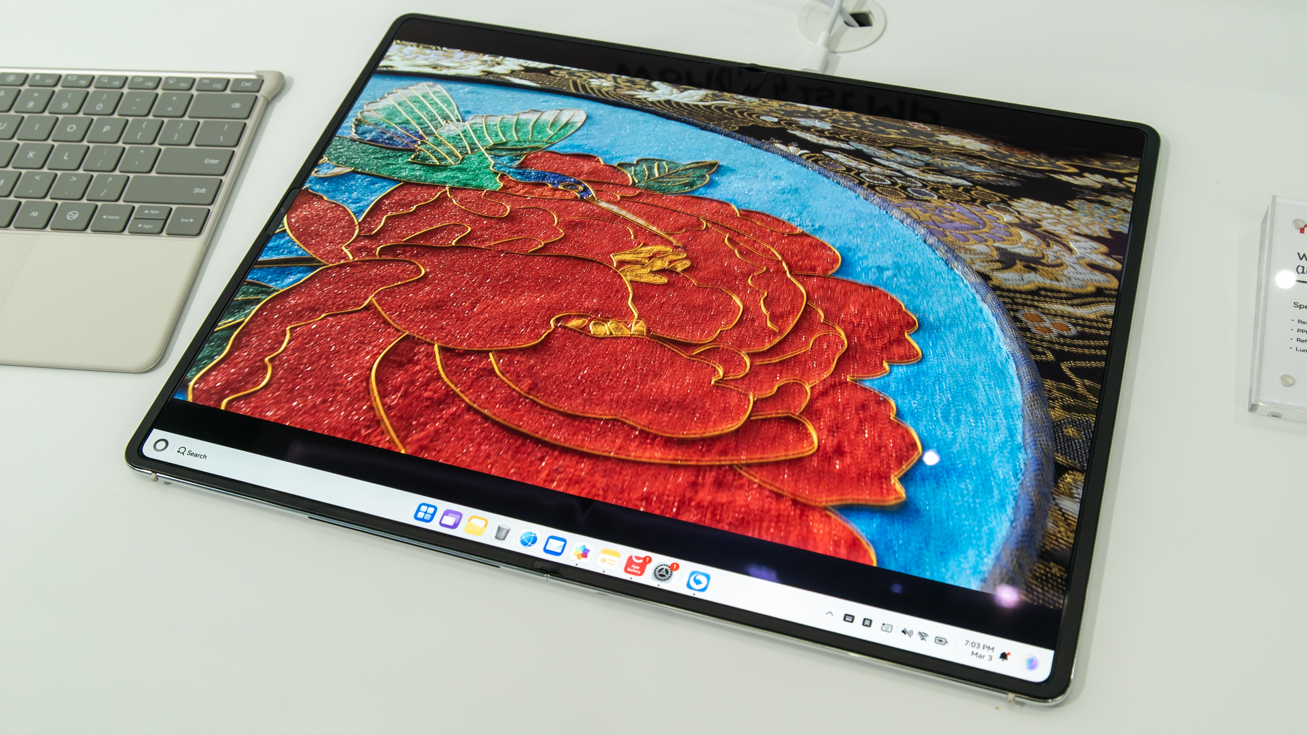 A foldable laptop lying flat