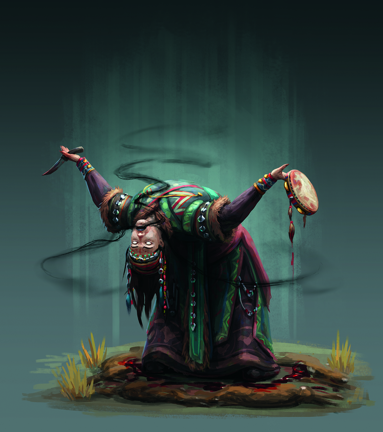 Digital character art inspired by Kazakh tradition and ritualistic storytelling