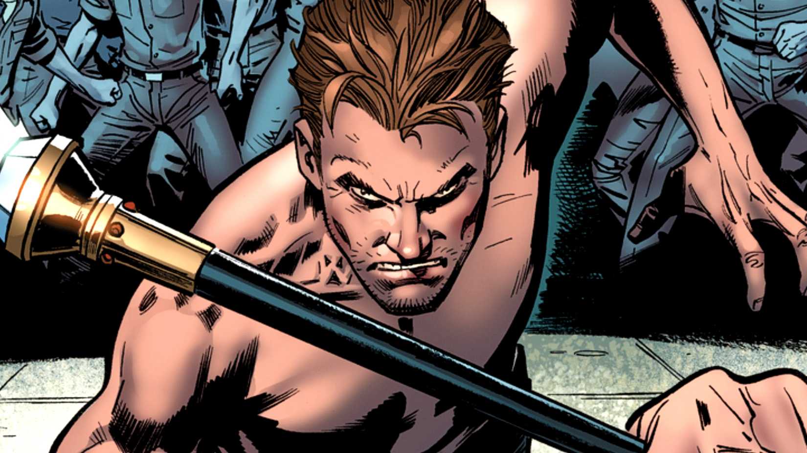 A shirtless Peter Parker charges towards Kingpin in The Amazing Spider-Man #542