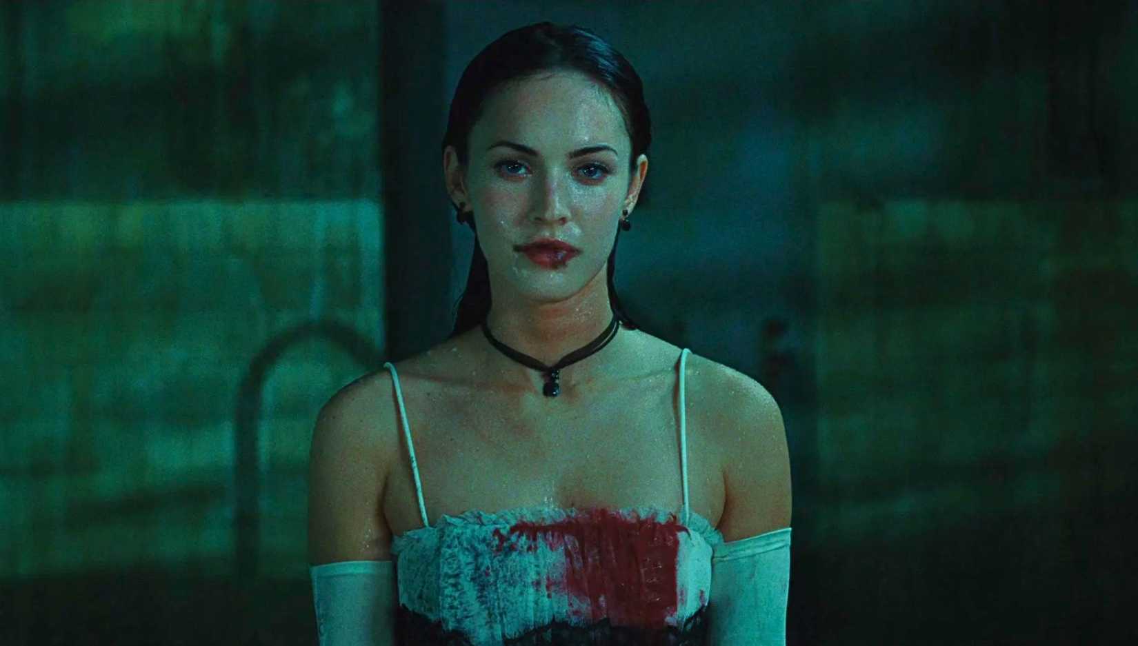 Megan Fox in Jennifer's Body covered in blood while wearing a prom dress