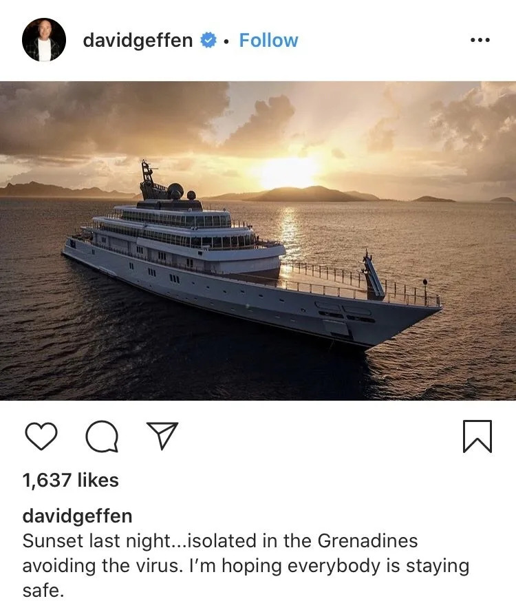 David tweeted, "Sunset last night...isolated in the Grenadines avoiding the virus. I'm hoping everybody is staying safe"