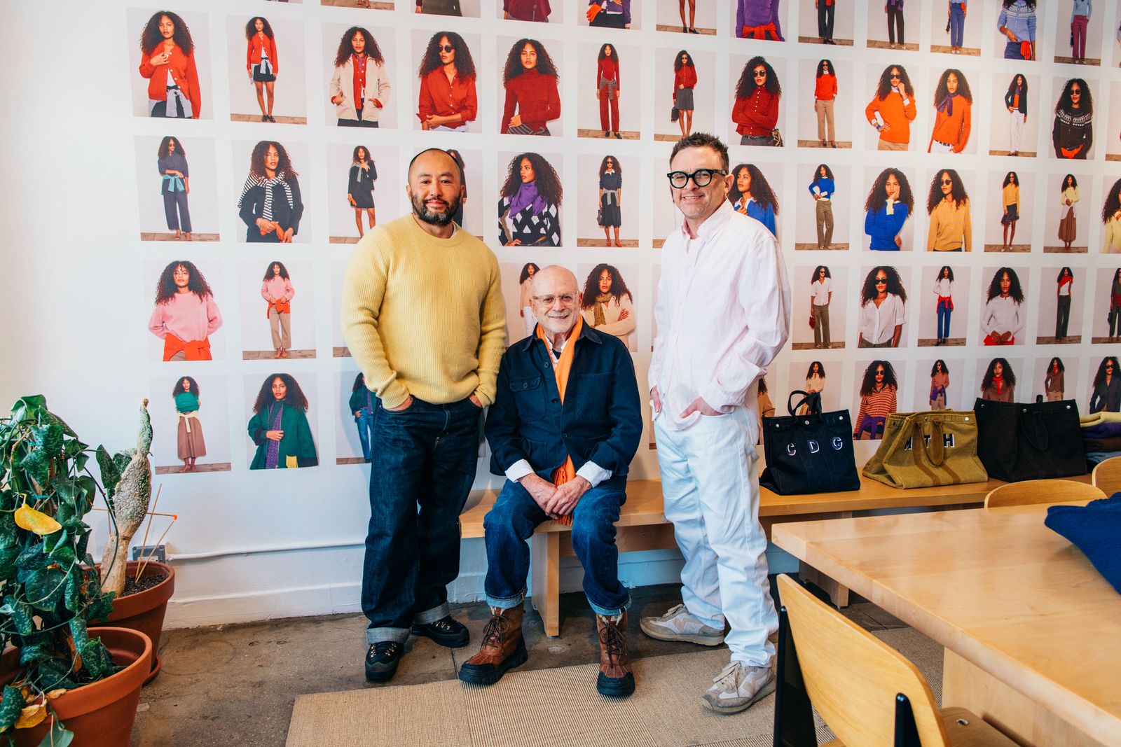 Image may contain Millard Drexler Natalia Warner Josphin Pladan Clothing Pants People Person Groupshot and Adult