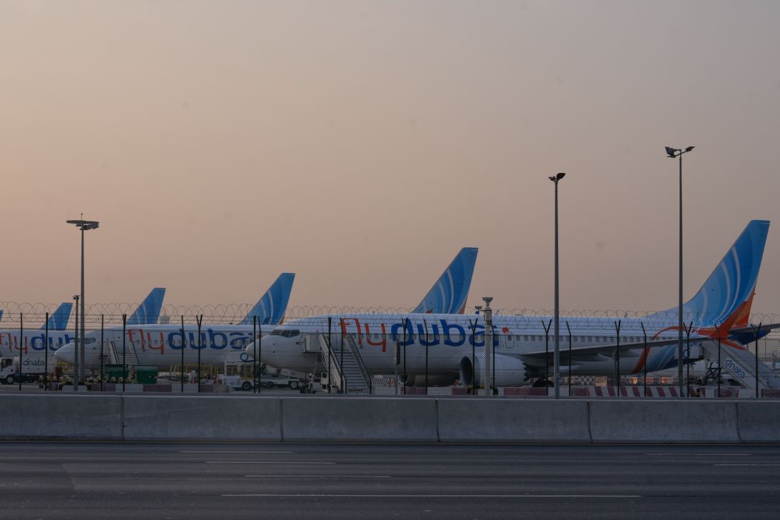 Long-haul aircraft already carry contingency fuel in case of last-minute route changes, but extended operating time can require additional crew members and costs. Pictured here: airplanes parked at the Dubai International Airport on March 1.