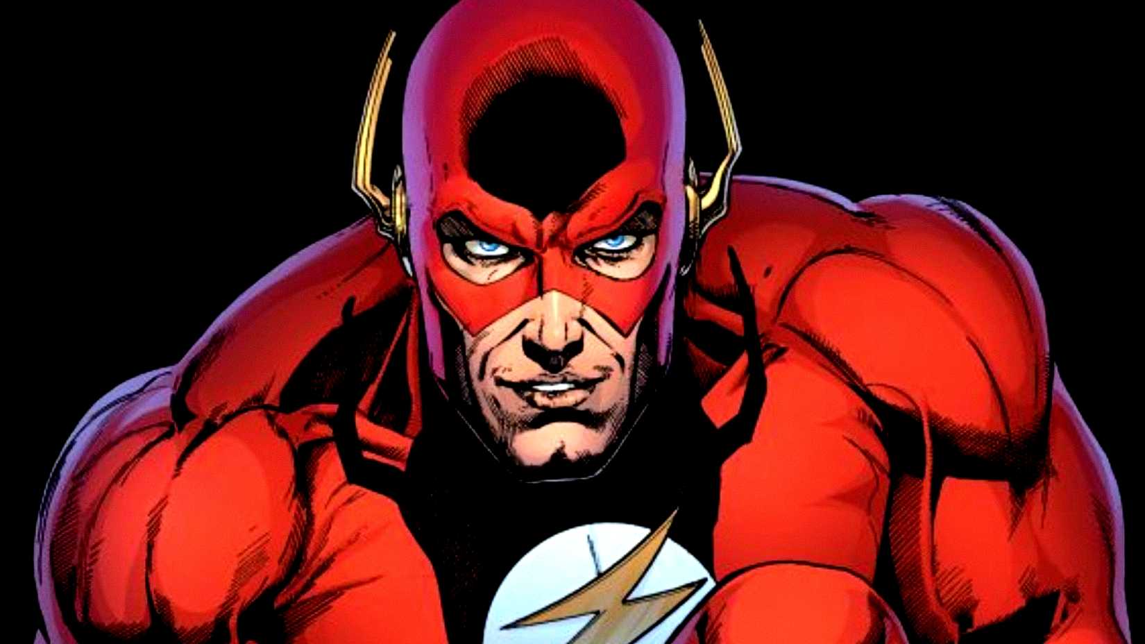 Barry Allen wears his Flash costume on a black background in DC Comics