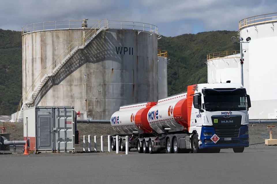A fuel truck waits to be filled at the Seaview Fuel Storage centre in Wellington (AFP via Getty Images)