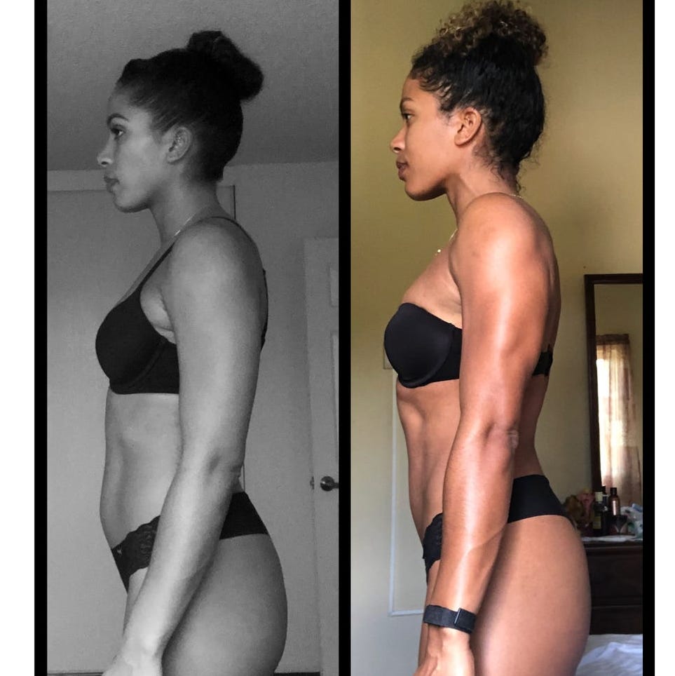 Comparison of two side-profile images showing physical transformation. Comparison of two side-profile images showing physical transformation.