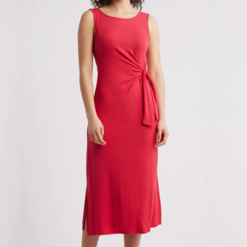 red midi dress