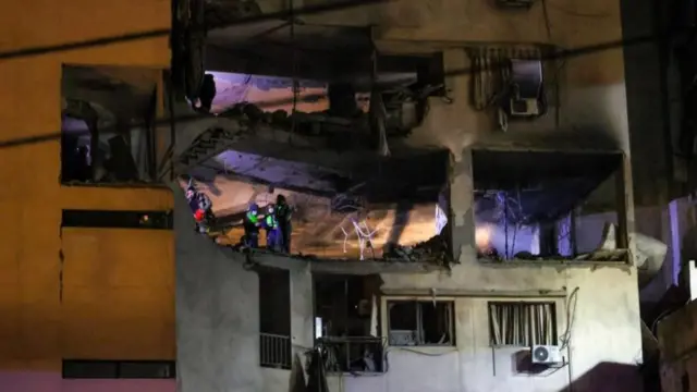 Damaged building in Beirut after Israeli strikes