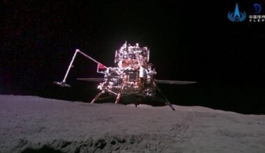 Chang'e 6 lander on the lunar far side - taken by a small rover accompanying it. Credit - Chinese National Space Agency/Chinese Academy of Sciences