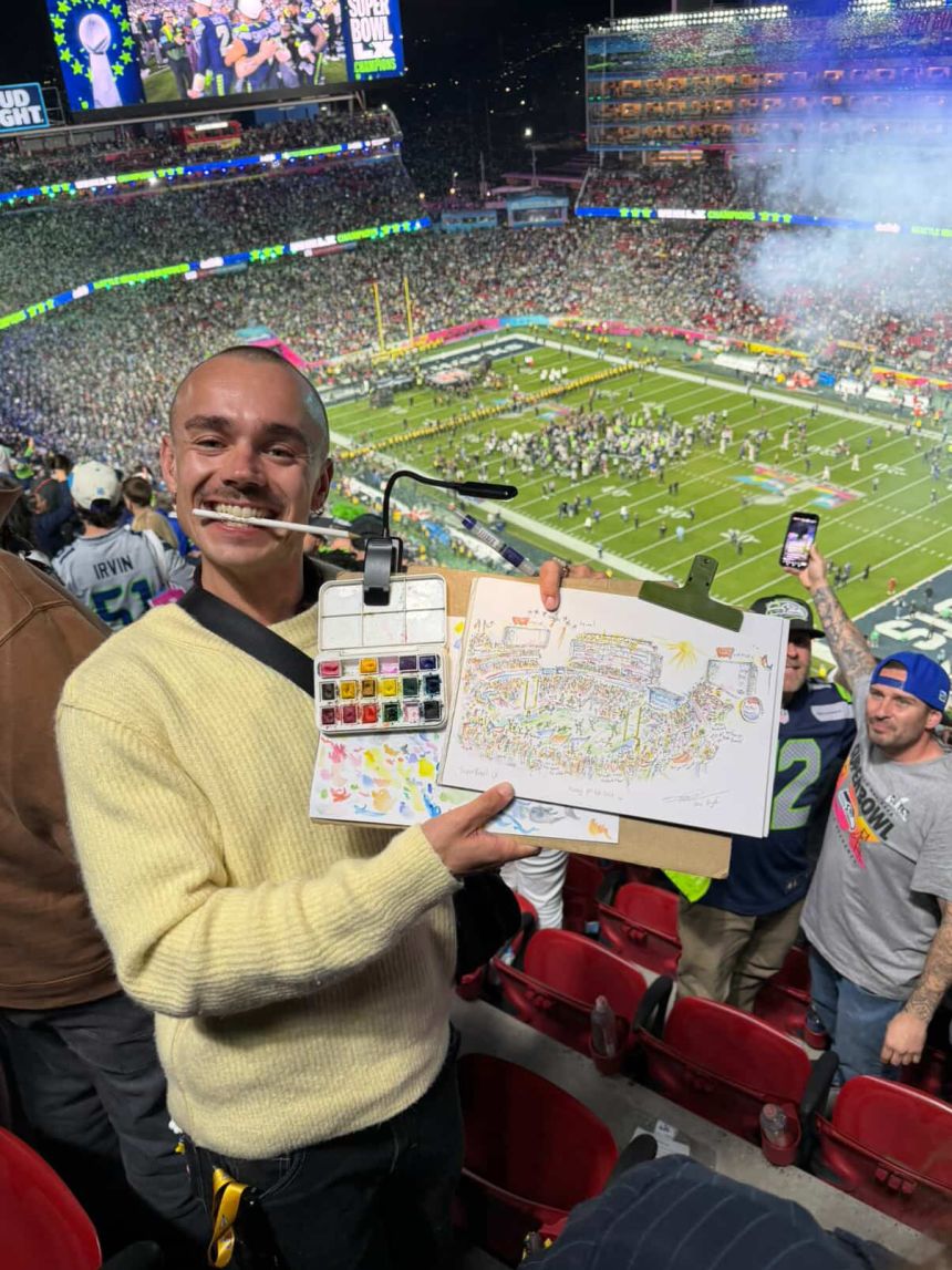 As the Seattle Seahawks roared to victory in Super Bowl LX last month, Lloyd was putting the finishing touches to his sketch of Bad Bunny's electrifying halftime show.