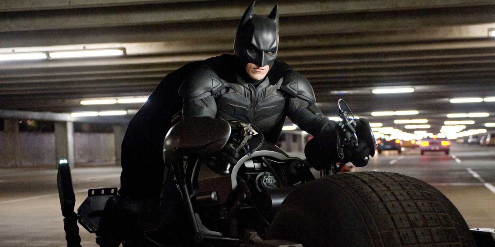 Christian Bale as Batman in Christopher Nolan's The Dark Knight Rises on the Batpod