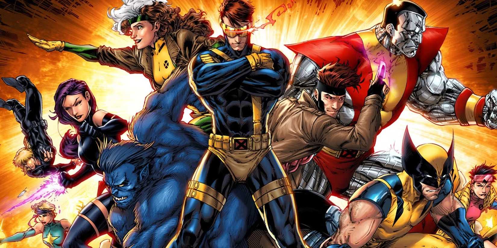 Cyclops with his arms folded, the X-Men arrayed behind him