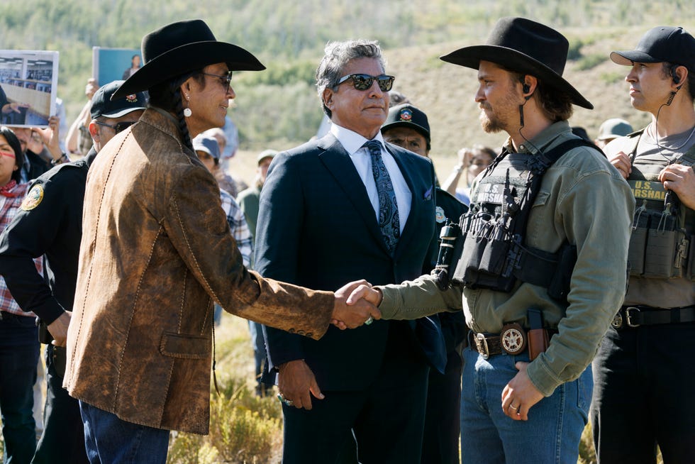 piya wiconi  kayce dutton reunites with an old seal teammate and aids his marshal unit in hunting down a bomber targeting broken rock reservation the trail leads to a dangerous encounter with an armed antigovernment militia on the series premiere of marshals, sunday, march 1 800900 pm, etpt pictured lr mo brings plenty, gil birmingham as thomas rainwater, and, luke grimes as kayce dutton photo sonja flemmingcbs ©2025 cbs broadcasting, inc all rights reserved