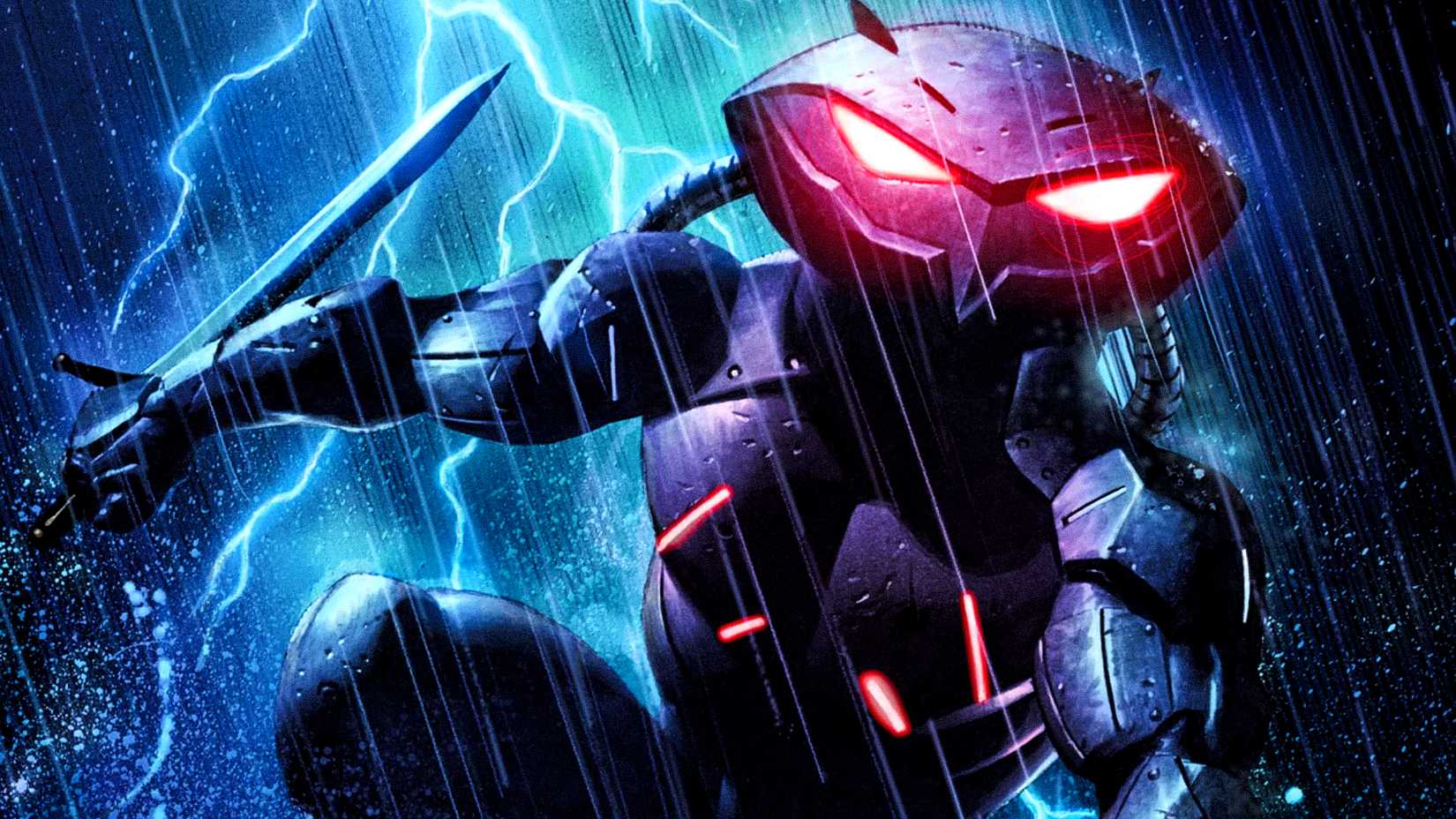 David Hyde aka Black Manta wields a blade during a thunderstorm in DC Comics art