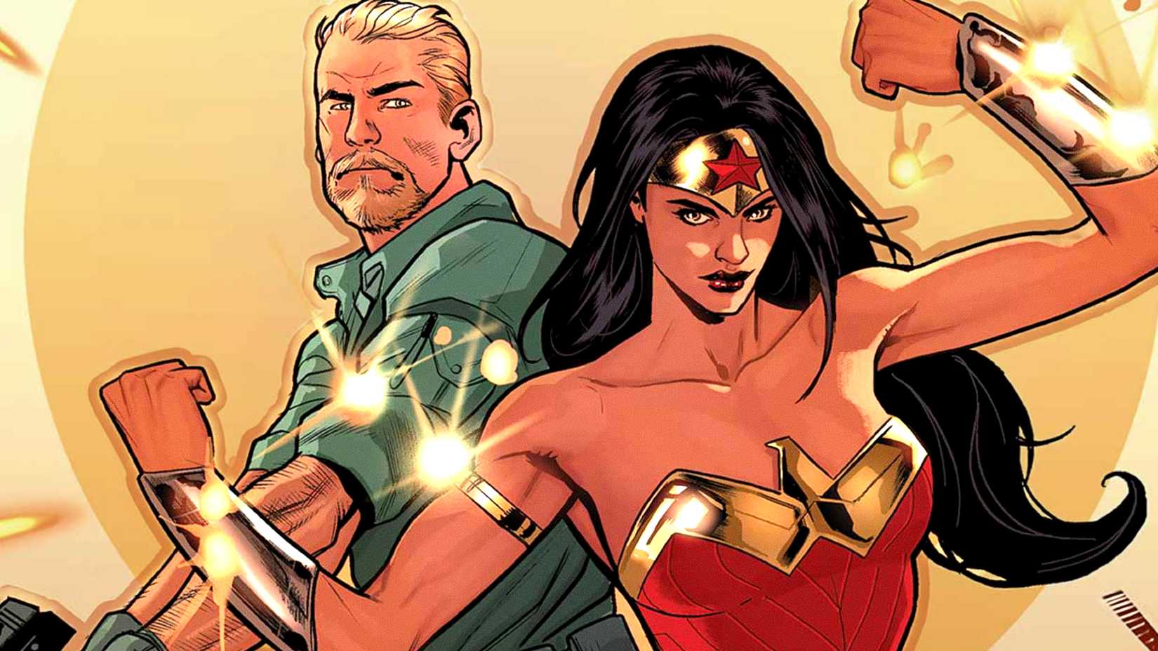 Diana of Themyscira and Steve Trevor fight together in Wonder Woman DC Comics cover