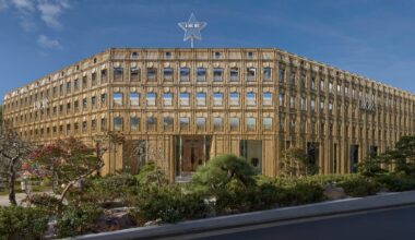 Exterior of Dior store with gold facade
