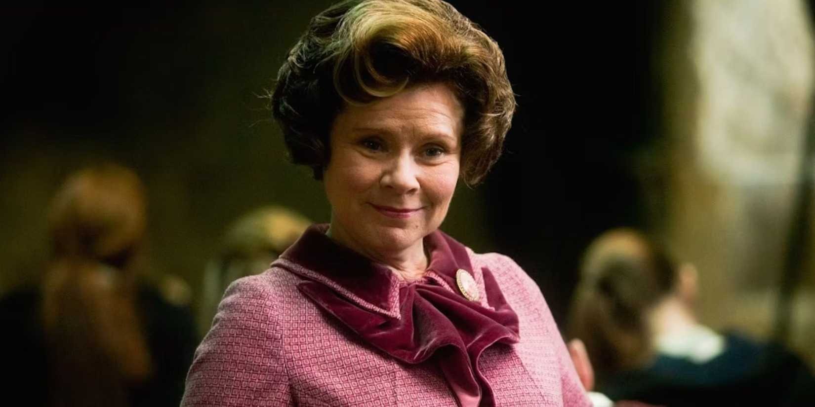 Dolores Umbridge Smiling Slightly in a Classroom in Harry Potter and the Order of the Phoenix.