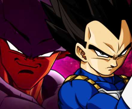 Dragon Ball Z's Vegeta shows his fist and Janemba smiles