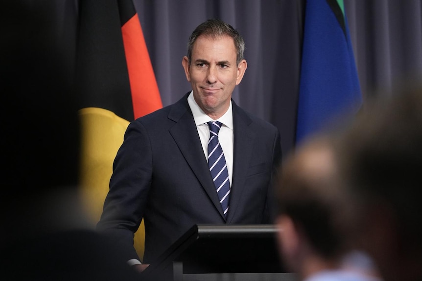 Jim Chalmers speaks to journalists.