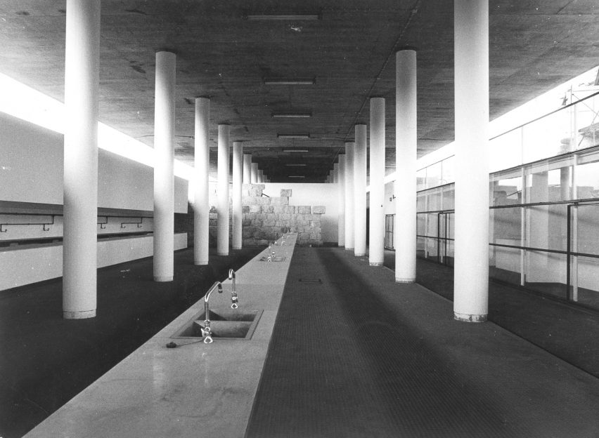 Interior of Braga Municipal Market with rows of concrete columns