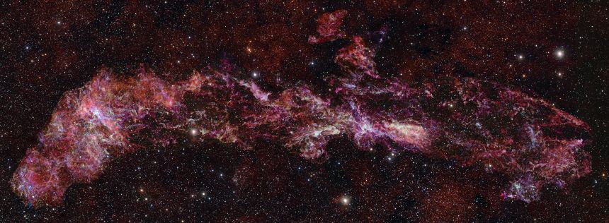 The ACES captured a map of the cold gas in the Central Molecular Zone in motion. The colors in the photo represent identified chemical species and gas velocities using spectroscopy.