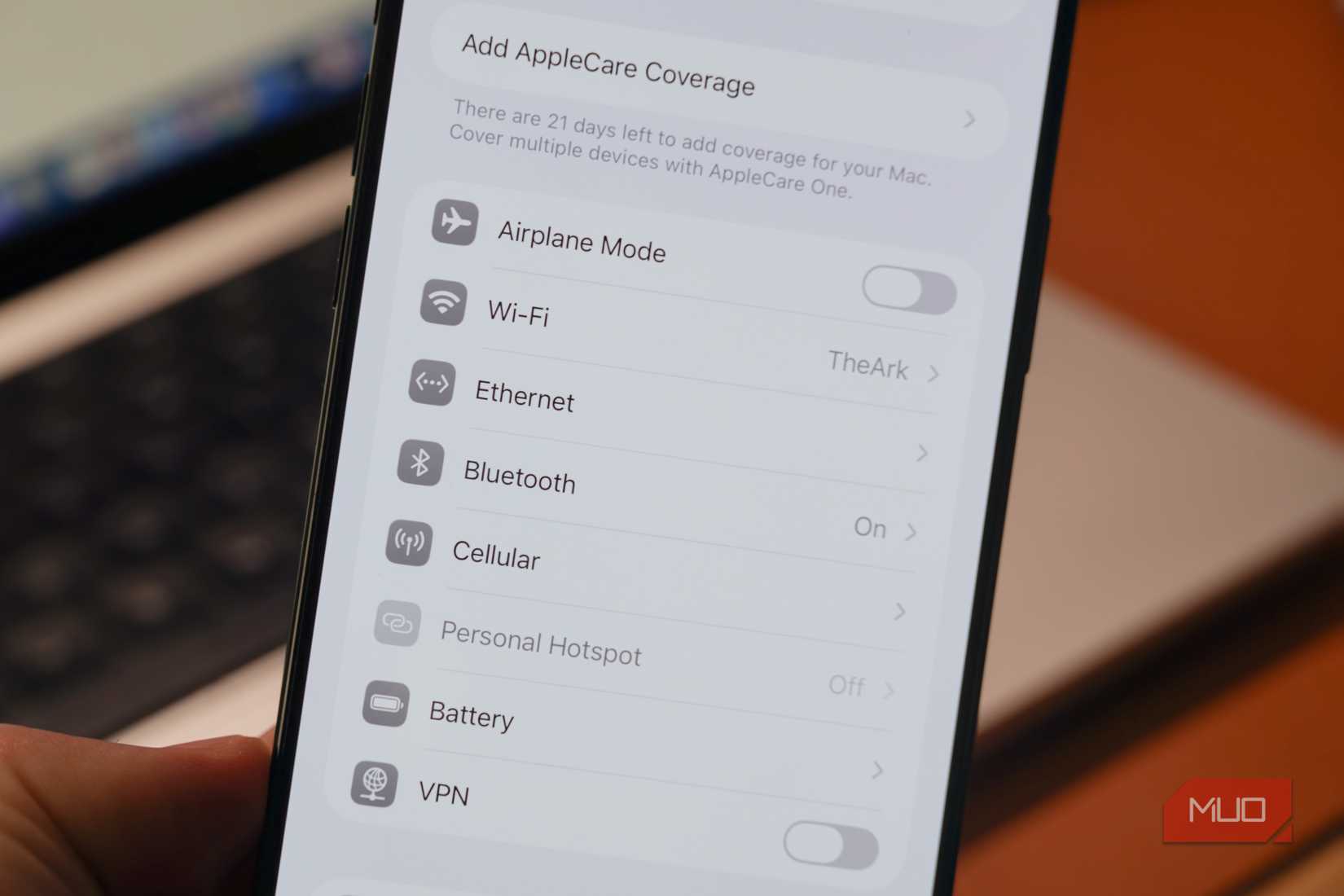 Ethernet in the iOS settings menu.