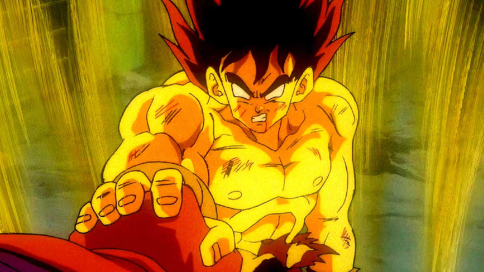 False Super Saiyan Goku stops Lord Slug's punch in Dragon Ball Z