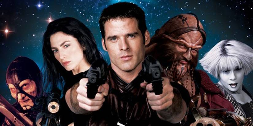 Aeryn Sun, John Crichton, and Ka D'Argo from Farscape