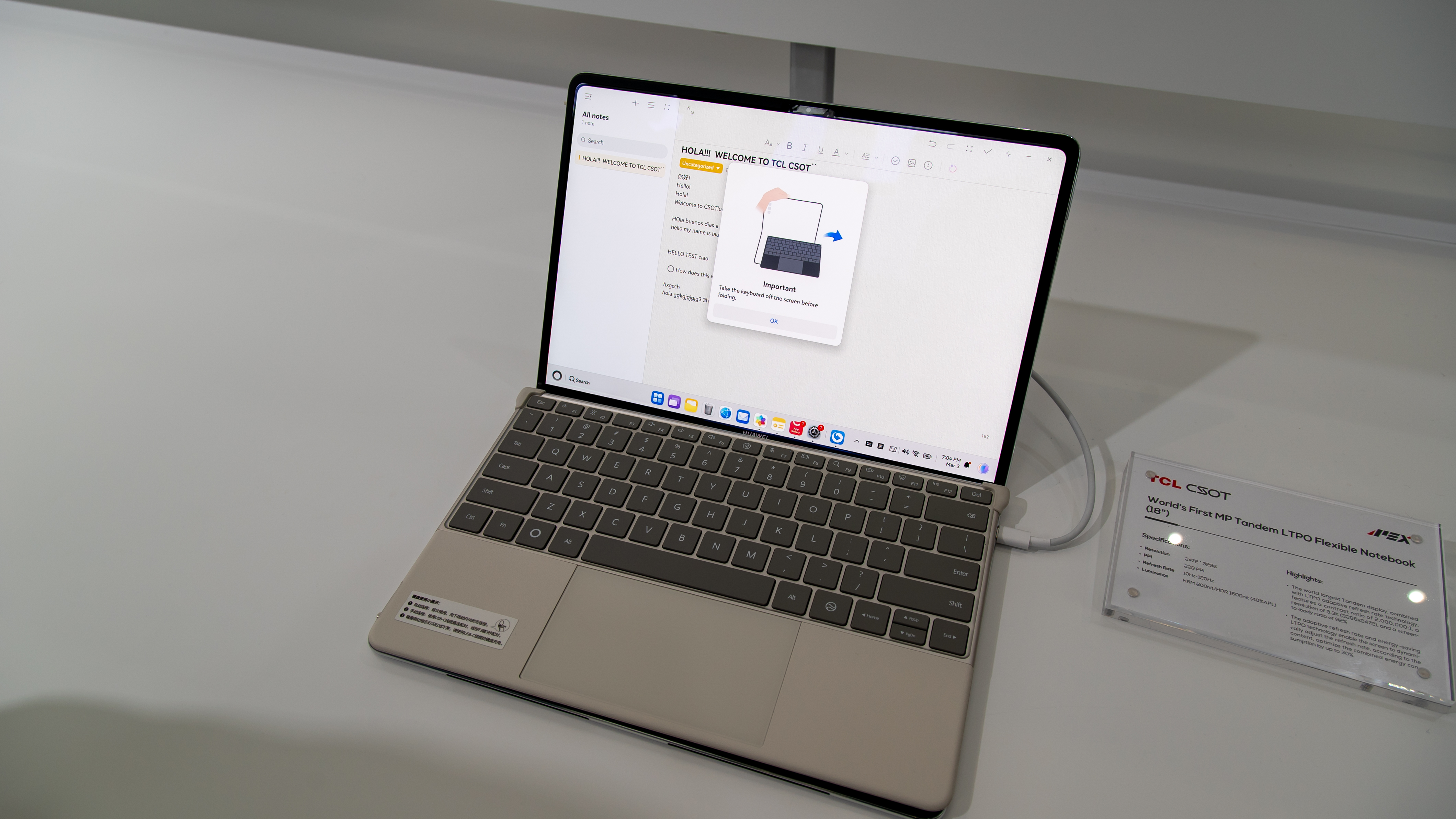 A foldable laptop with a keyboard attached