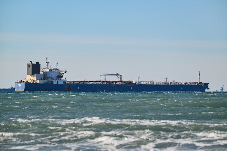 A large oil tanker at sea.