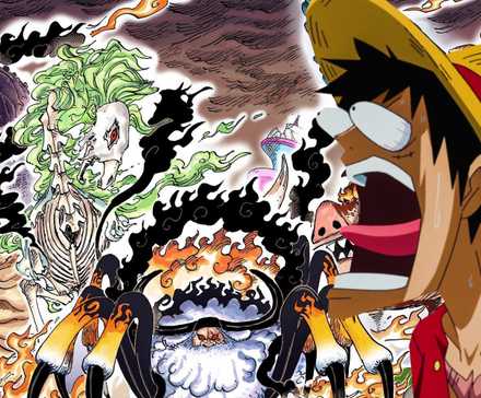 One Piece Five Elders in their demon forms in manga chapter 1110 Colored while Luffy looks at them Shocked.