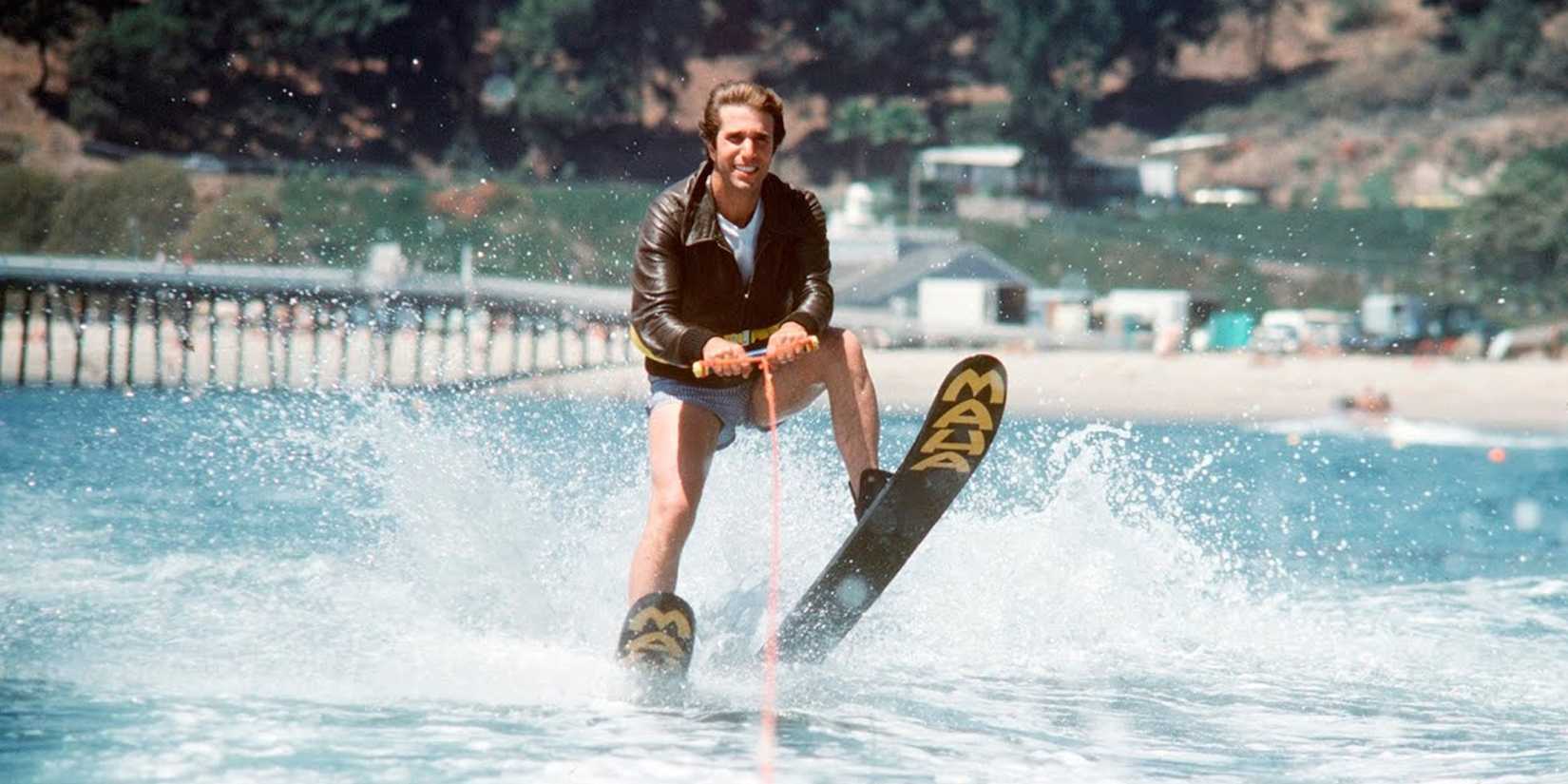 Fonzie waterskis in Happy Days