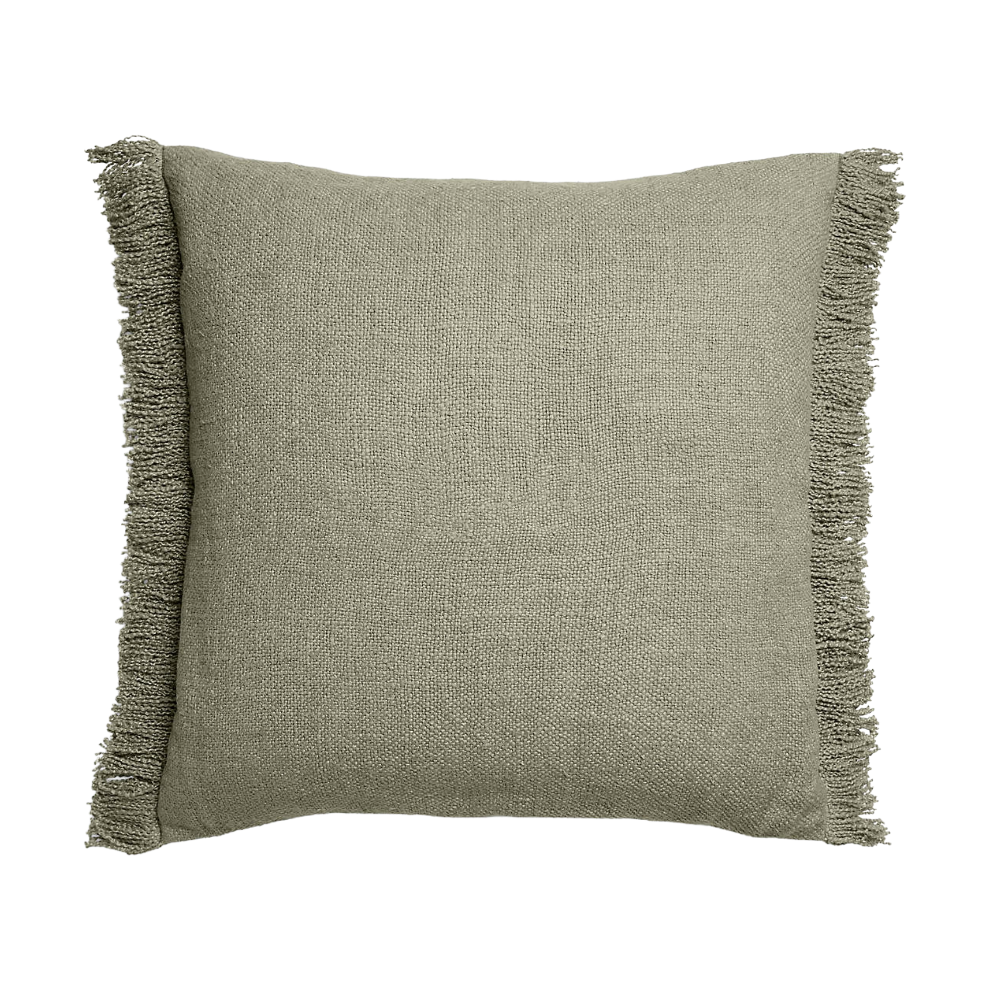 Crate &amp; Barrel, Casual Textured Fringe 23"x23" Shadow Sage Green Throw Pillow Cover