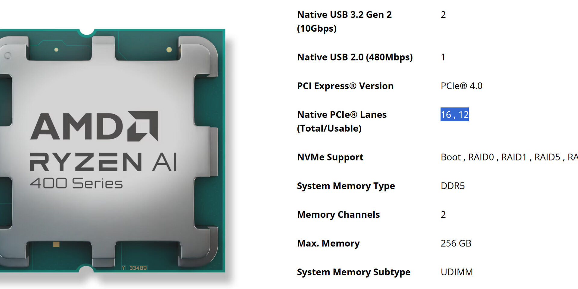 AMD Ryzen AI 400 Comes With Up to 12 Usable PCIe 4.0 Lanes, GPUs Limited to x8 Connection