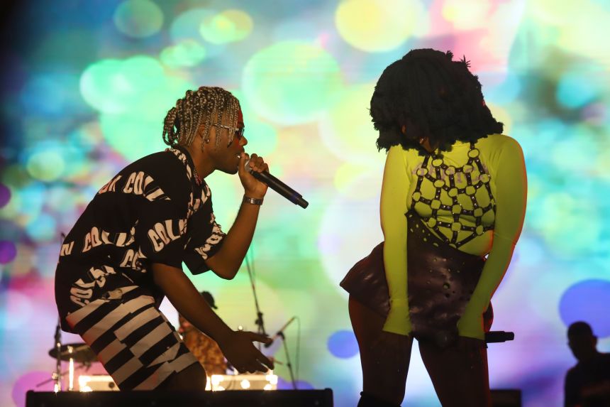 CKay performs alongside South African musician and dancer Moonchild Sanelly during The Gidi Culture Festival at Landmark Beach, Oniru in Lagos, April 20, 2019.