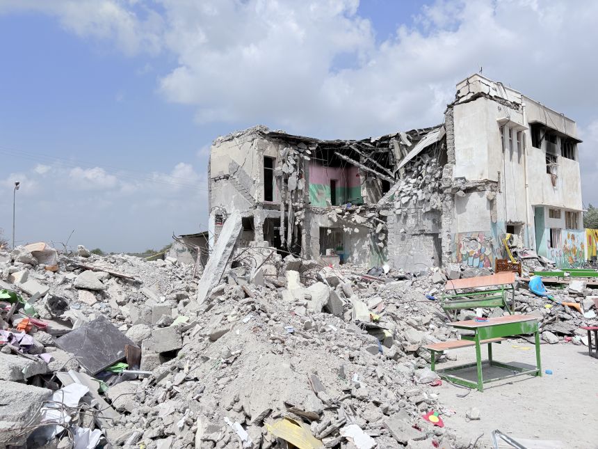 The debris of a school where 168 children were killed on the first day of the US-Israel attacks on Iran.