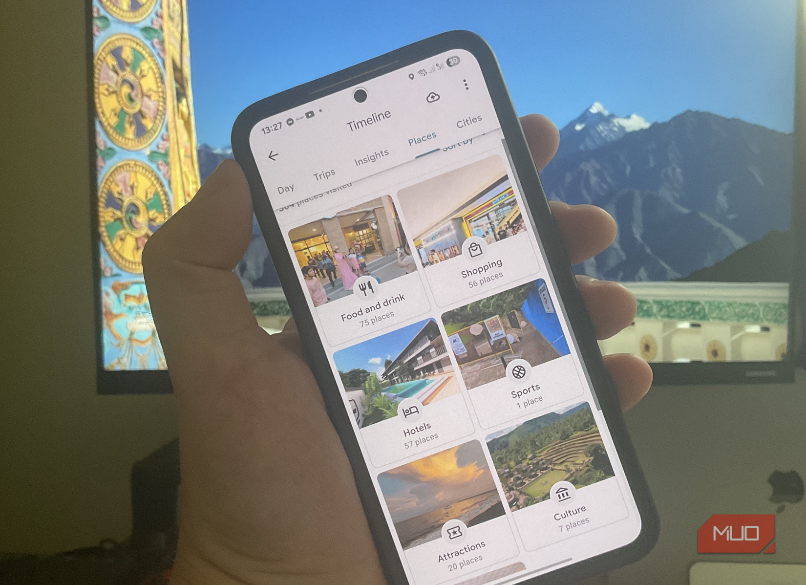 The Google Maps Timeline showing points of interest.